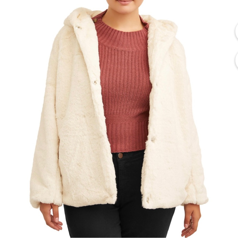 Pink Platinum Juniors' Plus Faux Fur Jacket with Hood Size Large